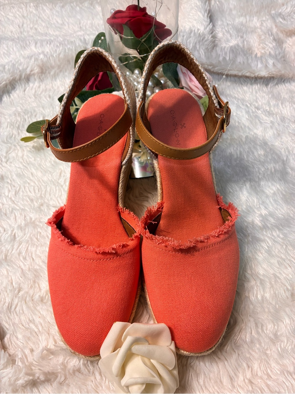 Caramel Coral Canvas Espadrille Slingback Sandals